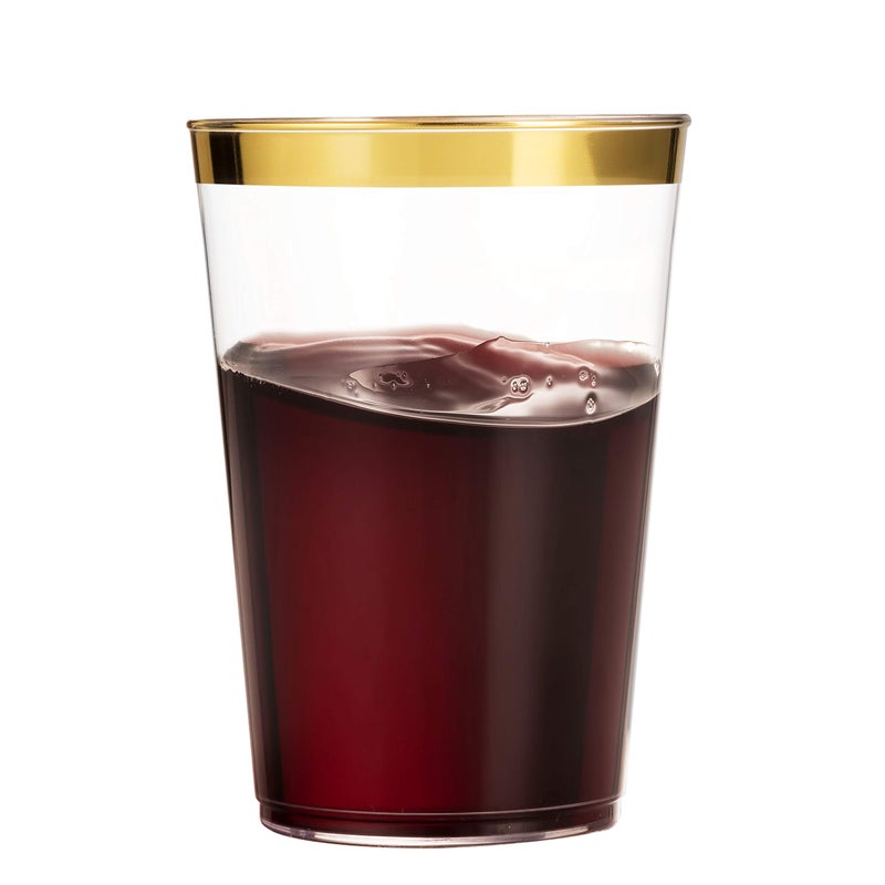 Munfix Gold Plastic Cups - 12 Oz Clear Tumblers with Gold Rim - Elegant Disposable Wedding & Party Cups - Image 3